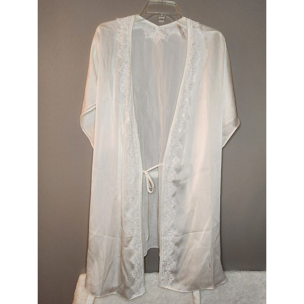 Flora Nikrooz, Anthropologie Ivory Lace-Trim Robe Size Large